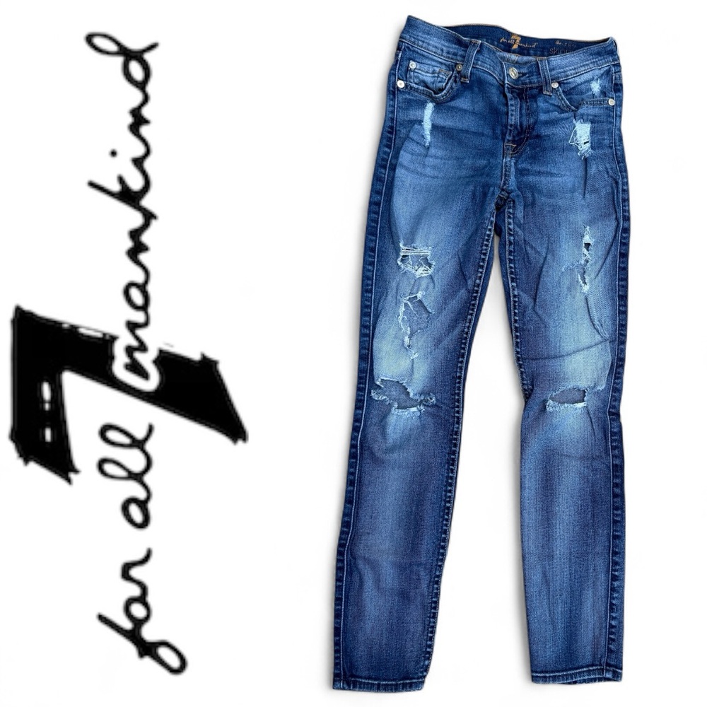 7 For All Mankind The Ankle Skinny distressed designer Jeans 24